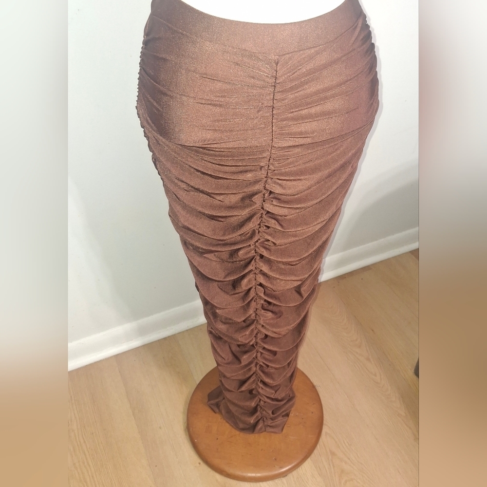 SHEIN Brown Ruched Maxi Skirt- W Sz Small - 4